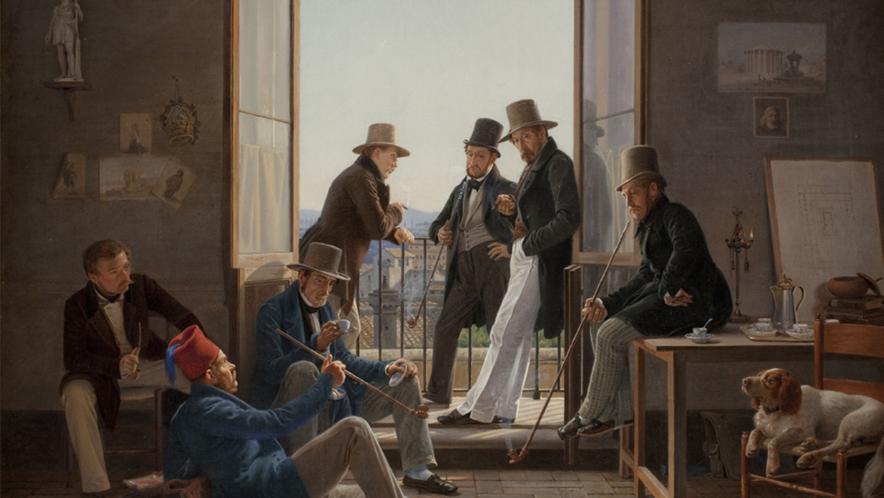 Constantin Hansen, "Et selskab af danske kunstnere i Rom", 1837. Olja på duk. SMK, Statens Museum for Kunst.
