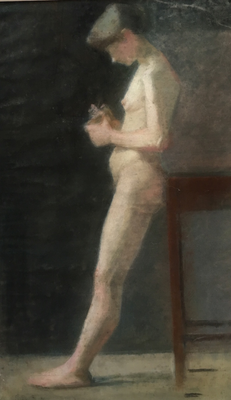 Naken kvinna, pastellkritor, målad cirka 1885 av Marie Krøyer