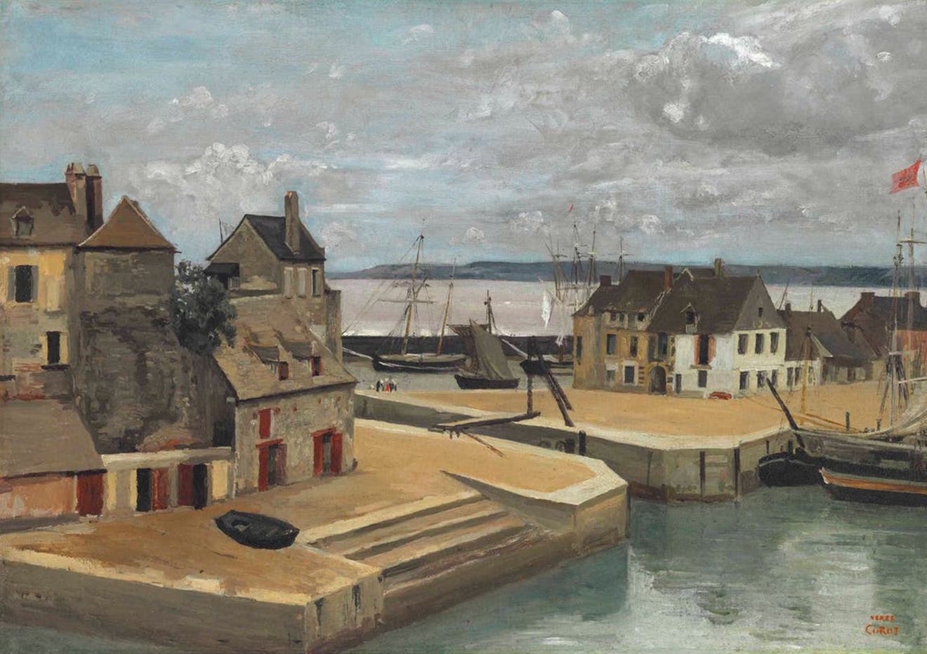 Jean-Baptiste Corot, « Honfleur, Maisons Sur Les Quais », huile sur toile, vers 1830