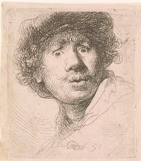 Rembrandt Harmenszoon van Rijn, Self Portrait in a Cap, Open-Mouthed 1630. Image via: The Morgan Library & Museum