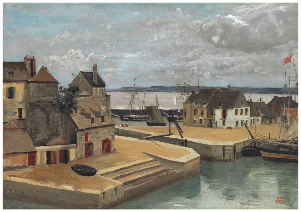 JEAN-BAPTISTE COROT. "Honfleur, Maisons Sur Les Quais". Óleo sobre lienzo (c. 1830).