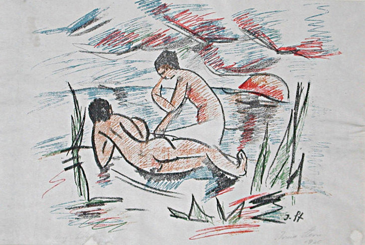 Irmas frühe Arbeiten sind stark von den Werken Max Pechsteins beeinflusst: "Badende" (1920) | Foto via irmastern.co.za