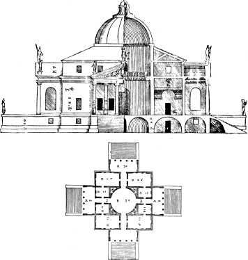 Palladios Plan der Villa Rotonda in seinem Werk über die Architektur, 1570 | Abb. via Wikipedia