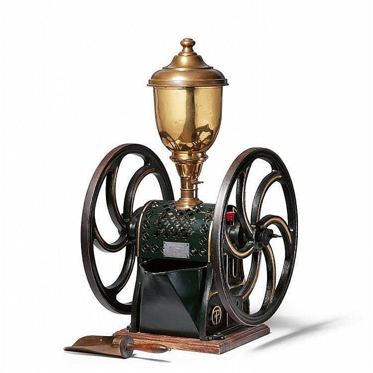 A Swiss iron flywheel coffee mill