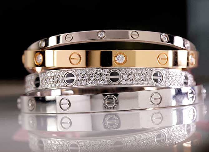 A stack of Cartier love bracelets. Images: JCK Magazine