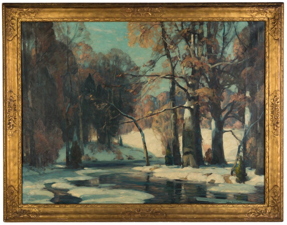 Oil on canvas winter landscape by John Fabian Carlson (Swedish/American, 1875-1947), signed, 30 inches by 40 inches in the original frame ($22,400).