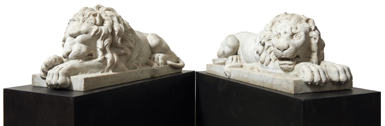 ANTONIO CANOVA (1757 Possagno - 1822 Venedig) Schüler - Paar liegende Löwen. Marmor, Italien 1790-95