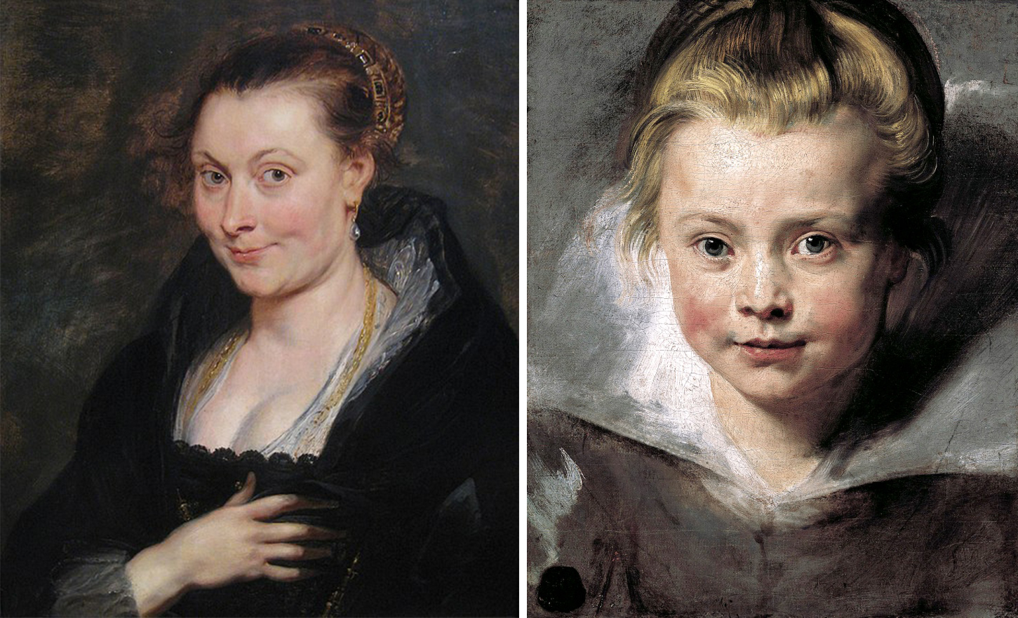 Peter Paul Rubens, till vänster ett porträtt av Isabella Brant, cirka år 1620-1625. / Höger: Ett porträtt av dottern Clara Serena Rubens, år 1618. Foton via Wikipedia.