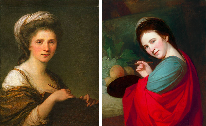 Links: Angelika Kauffmann, Selbstportrait, 1784 Rechts: George Romney, Portrait der Mary Moser, um 1770
