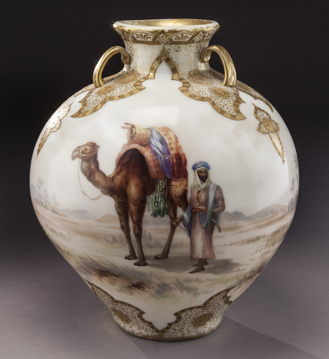 Mount Washington three handle Colonial Ware Garden of Allah vase
