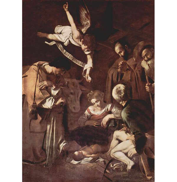 Caravaggio, ‘Nativity with St. Francis and St. Lawrence’, 1600, oil on canvas