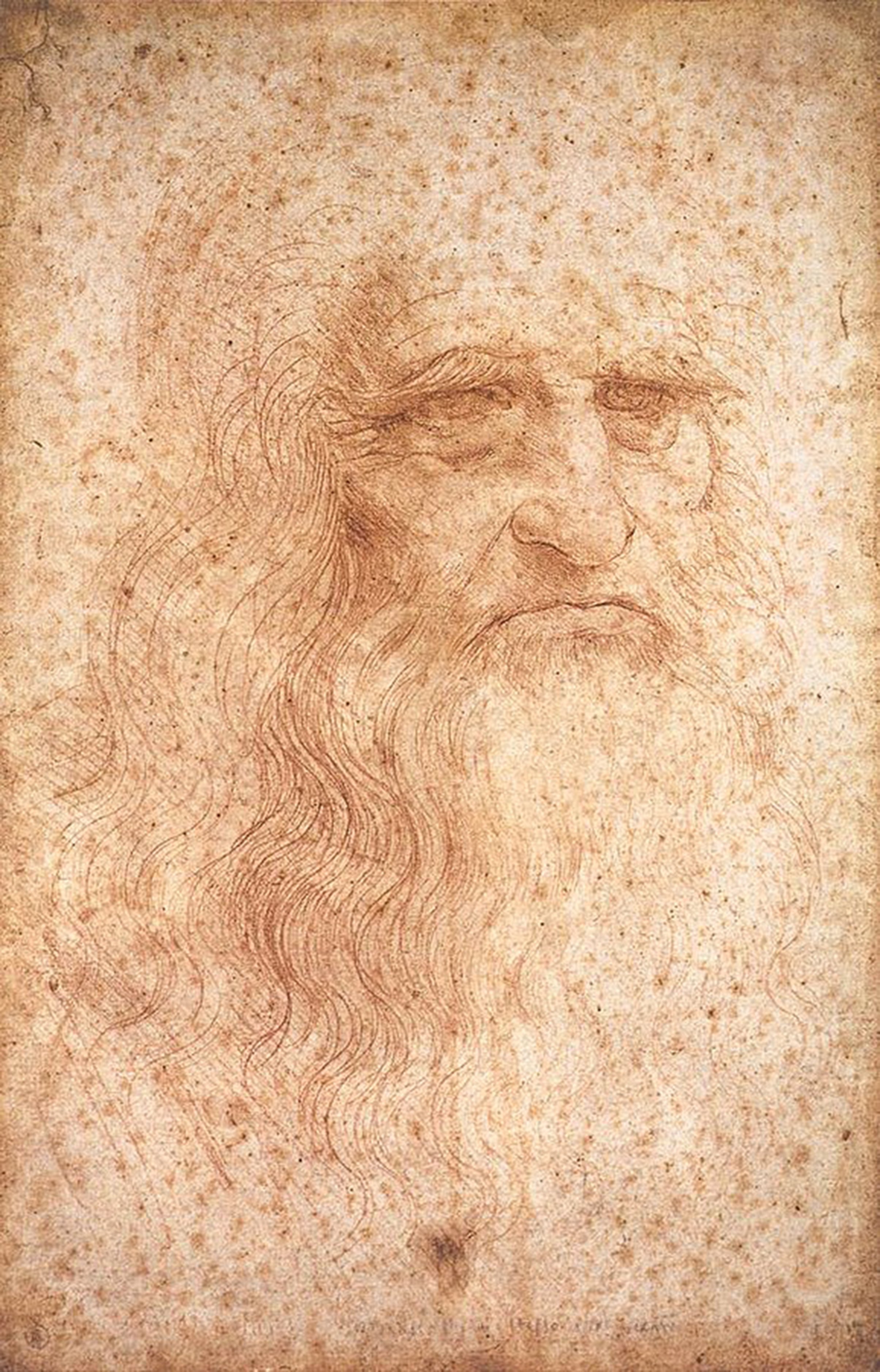 The red chalk drawing from around 1512, which is in the Biblioteca Reale in Turin, is generally referred to as the "Self-Portrait of Leonardo da Vinci." Image via Wikimedia Commons