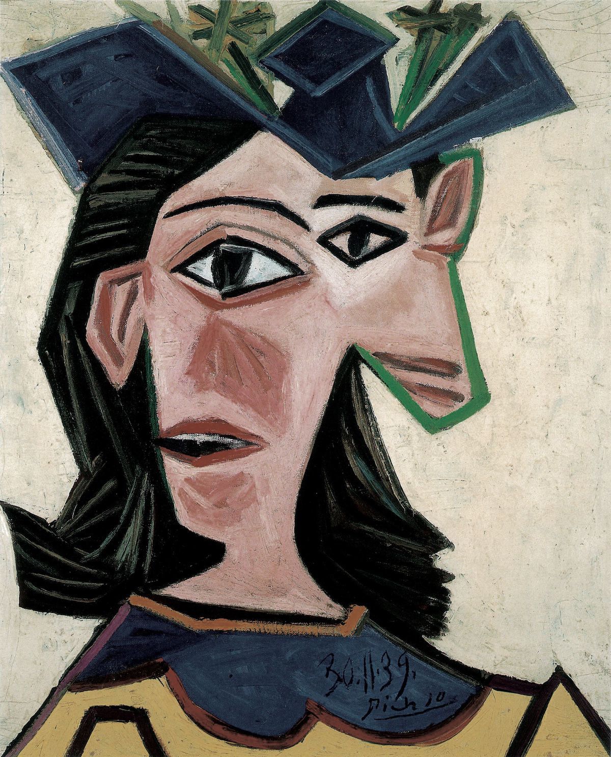 Pablo Picasso, Buste de femme au chapeau (Dora), 1939 (Détail), huile sur toile, 55 x 46,5 cm, photo Peter Schibli, Basel © 2018 Succession Picasso / ProLitteris, Zurich