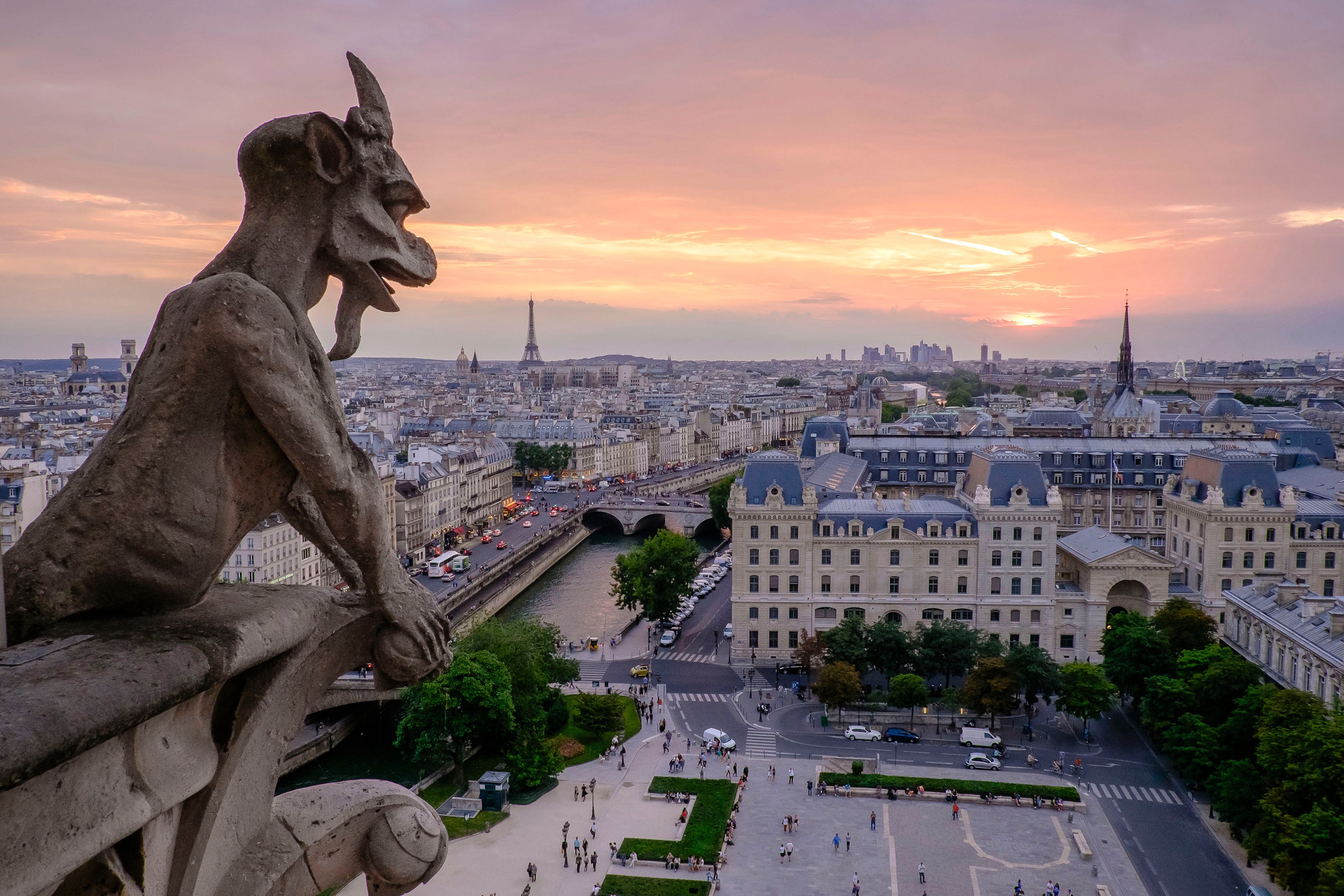 Chimaira, mytologisk hybrid mellan lejon och get som blickar ut över Paris. Foto: Pedro Lastra via Unsplash