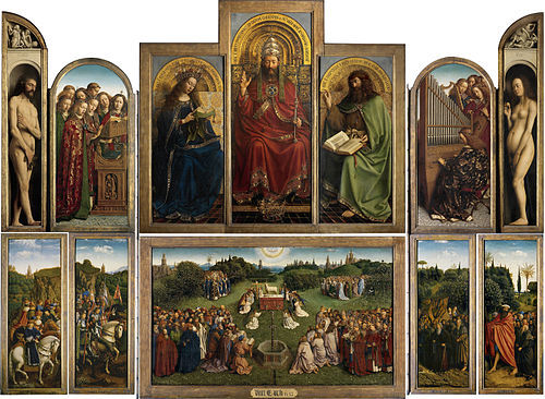 Pannello con i giudici giusti del Polittico dell'Agnello Mistico, Jan e Hubert Van Eyck. 1432, olio e tempera su pannello di legno.