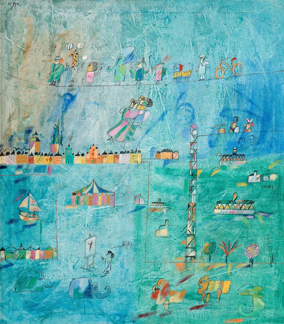MADELEINE PYK. "Lindansare vid Slussen". Firmado.