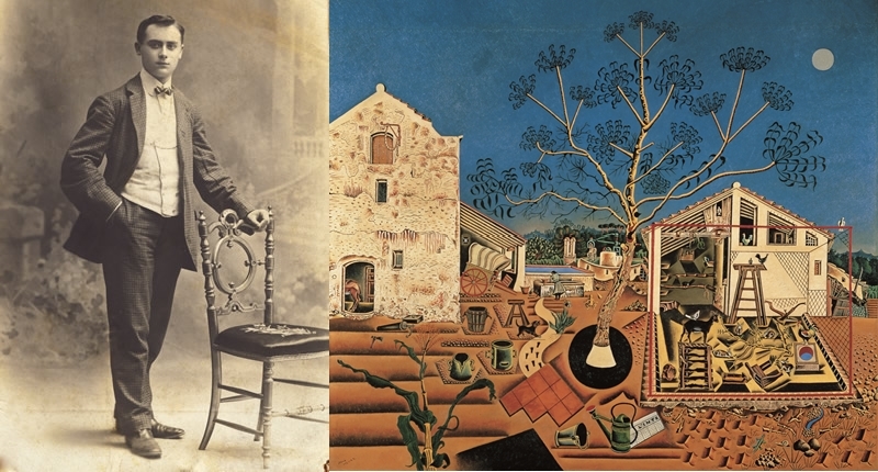 Vänster: JOAN MIRÓ 1907. Foto: Fundació Joan Miró. Höger: JOAN MIRÓ. La masia (1920-1922). Foto: National Gallery of Art of Washington DC.