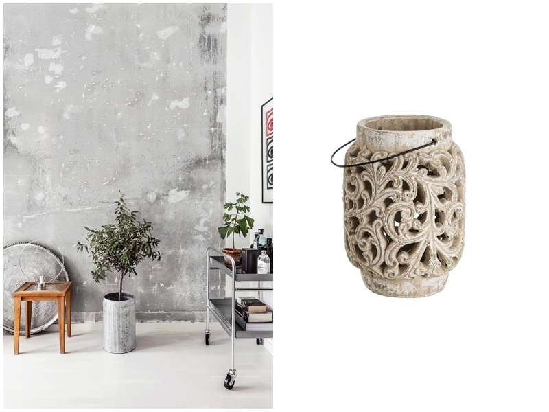 Left: Concrete walls. Photo via: italianbark.com. Right: Candle holder in concrete. Image via: Kamir.