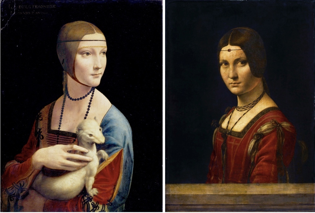To the left: The lady with Hermelin, oil, and tempera on a wooden pan, about 1483-1490. To the right: La Belle Ferronnière, oil on wood paneling, about 1490-1496. Picture: barnebys.de