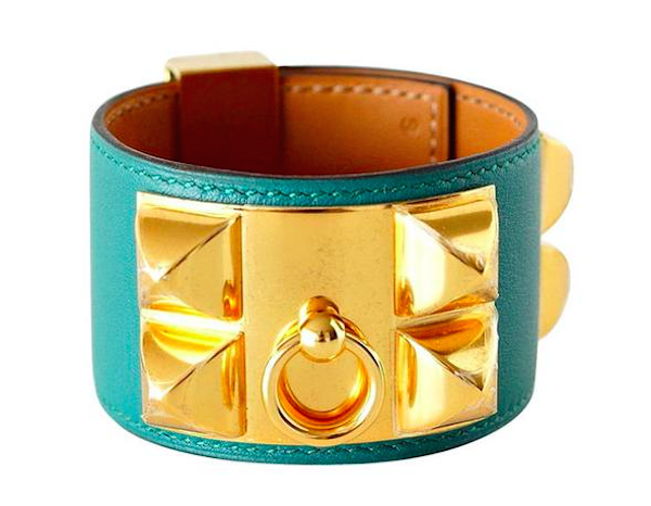 Hermes CDC Collier de Chien Cuff Bracelet Malachite Gold Hardware kostar 2 875 dollar hos Mightychic