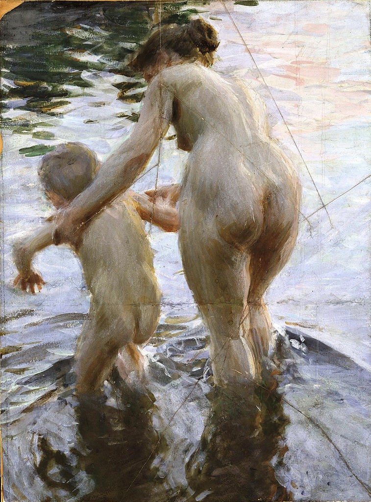 En premiär, 1888. Verket finns i fem olika versioner. Verket på bilden, den första versionen belönades med första klassens medalj på Världsutställningen i Paris 1889. Zorn skar sönder målningen då han var missnöjd med det och påbörjade en omarbetning 1894-95. Bild Nationalmuseum.