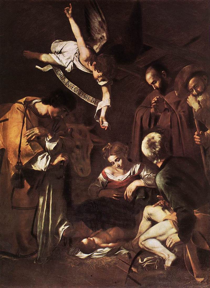 Natività con i Santi Lorenzo e Francesco d'Assisi, Caravaggio. Immagine: Wikipedia.