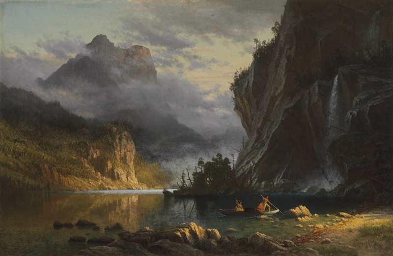 ALBERT BIERSTADT. "Indians Spear Fishing". Óleo sobre lienzo (1862)