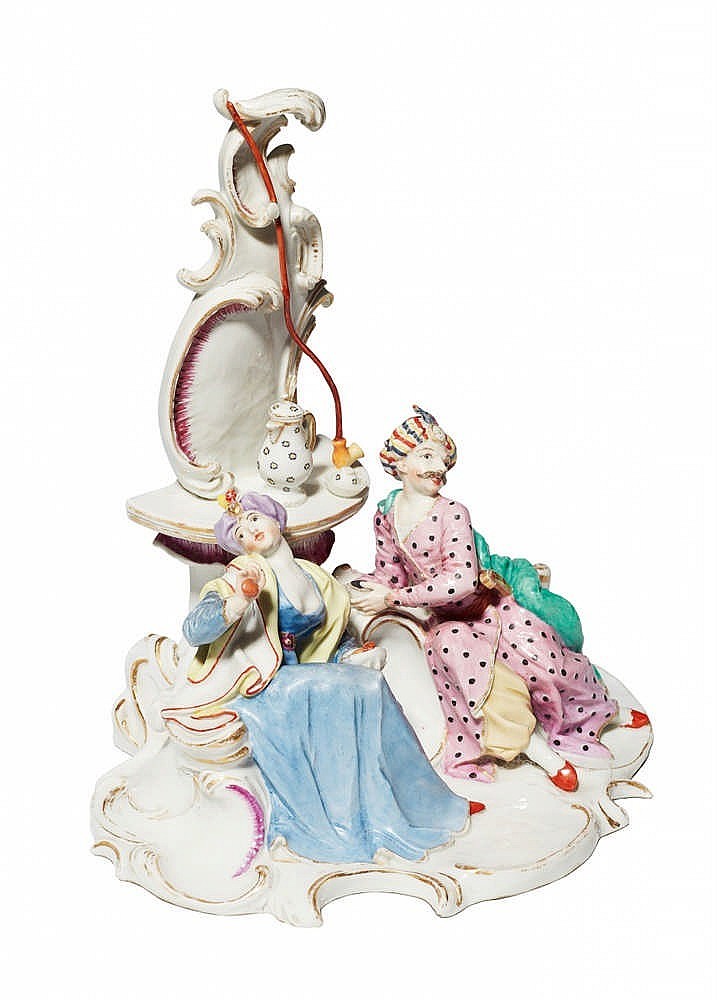 Nymphenburg porcelain group with a Turkish couple taking coffee