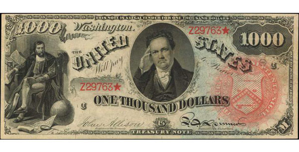 1869 $1000 Rainbow Legal Tender Note