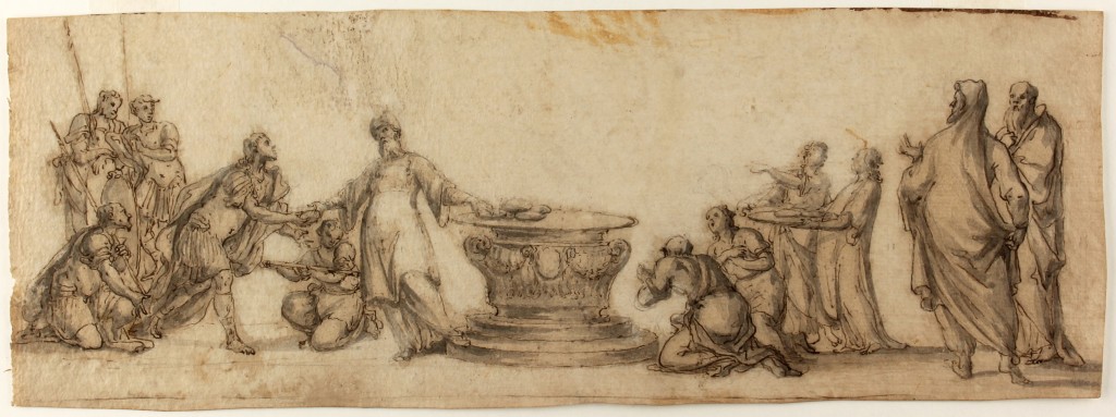 JACOPO CONFORTINI (1602 Florenz - 1672) attr. - Allegorie der Eucharistie, Tinte und Wasserfarbe/Papier, 126x359 mm Preis: 800 EUR
