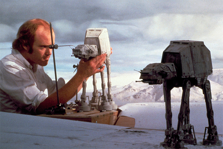 Tippett working on the famous AT-ATs on the set of The Empire Strikes Back