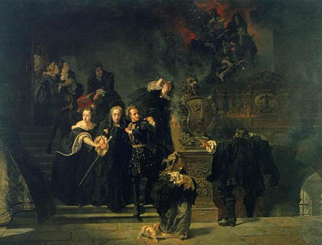 Branden på slottet Tre Kronor som totalförstörde slottet med både riksarkiv och kungliga bibliotek var en förödande händelse i svensk kulturhistoria. Bild: Slottsbranden i Stockholm den 7 maj 1697. Målning av Johan Fredrik Höckert från 1866.
