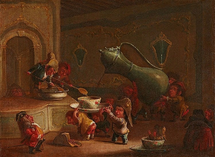 Faustino Bocchi, attributed to, Dwarves Drinking Coffee