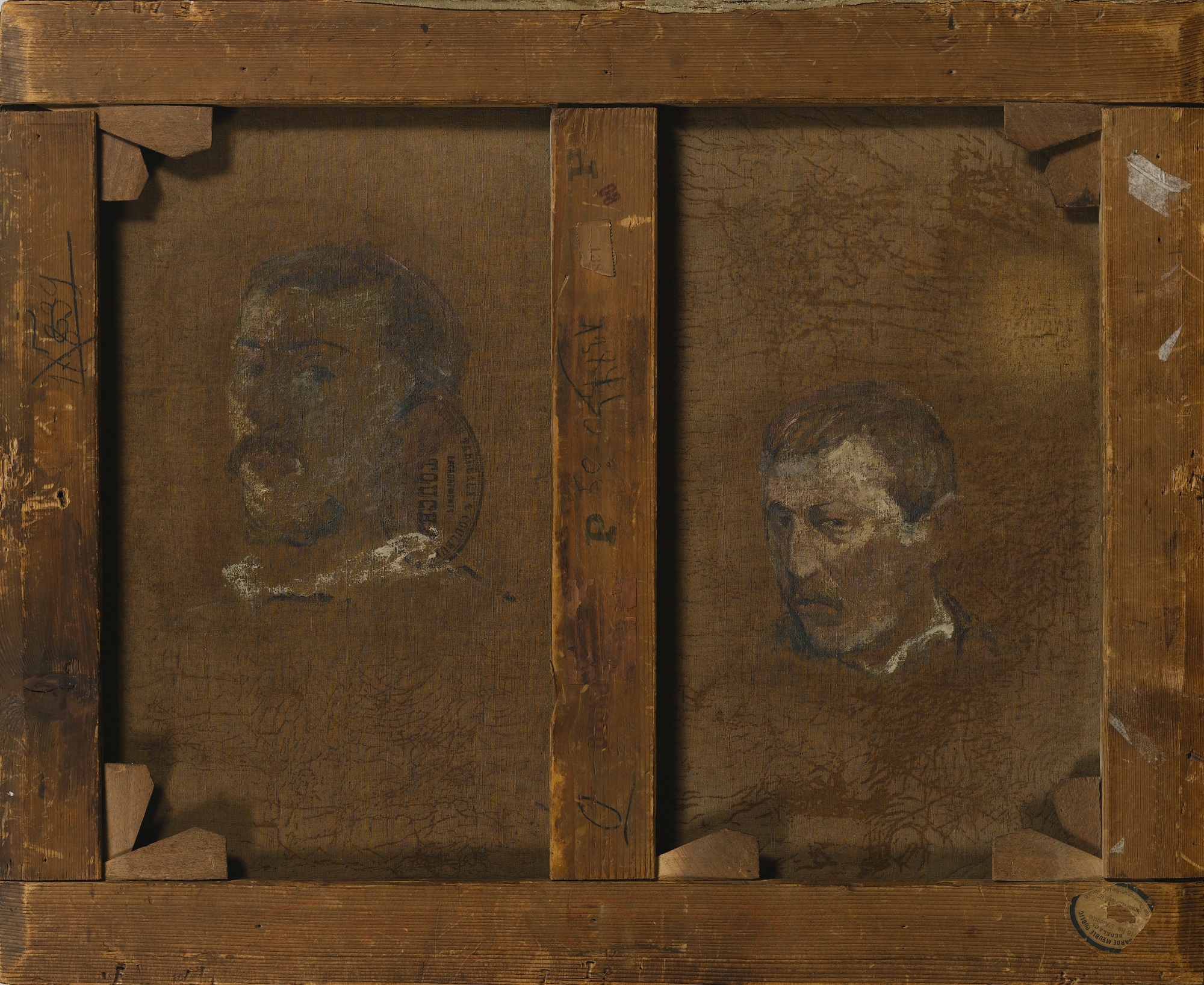 Die beiden Selbstportraits Paul Gauguins auf der Rückseite des Gemäldes | Foto: ©Sotheby's