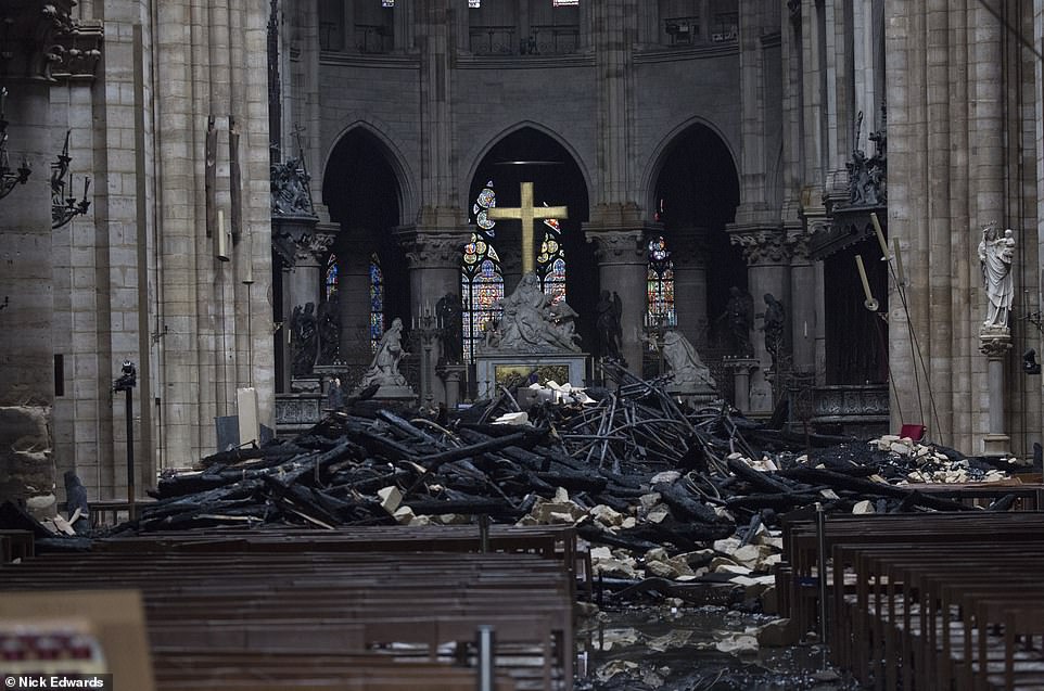 The interior of Notre-Dame after the fire on April 16. Image: Christophe Morin | Bloomberg | Getty Images