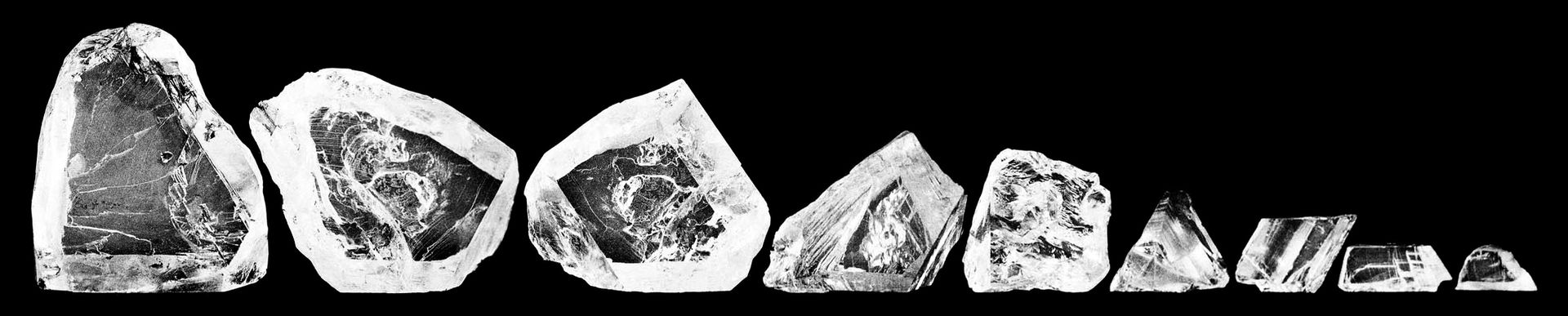 De nio största diamanterna från The Cullinan innan de slipades. Bild Wiki Commons.