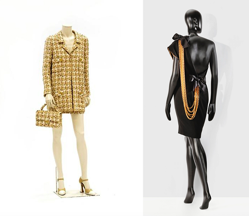 Links: Chanel Haute Couture Printemps - Eté 1994 Karl Lagerfeld | Abb.: Cornette de Saint Cyr || Rechts: Chanel Automne-Hiver 1985-1986, Karl Lagerfeld | Abb.: Sotheby's