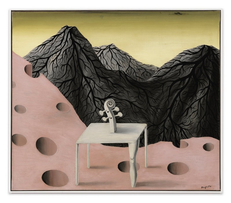 Le Toit du monde (1945) av René Magritte såld 2017 för 3,070,000 dollar hos Sotheby's. Bild via Sotheby's.