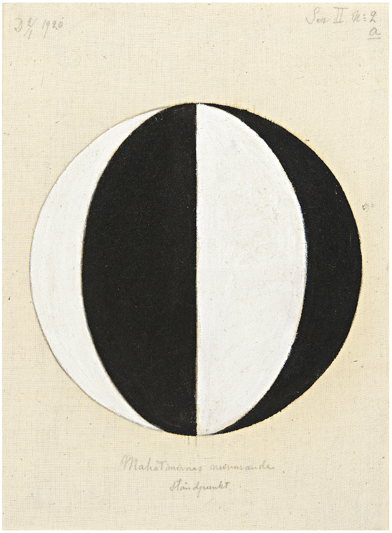HaK469, Nr. 2a, Mahatmernas nuvarande ståndpunkt, Serie II, 1920. 36,5x27cm, oil on canvas. © The Hilma af Klint Foundation, Photo: Moderna Museet, Stockholm