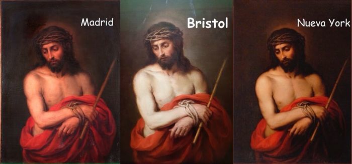 Drei der insgesamt 8 Versionen von Murillos "Ecce Homo" aus Madrid, Bristol und York