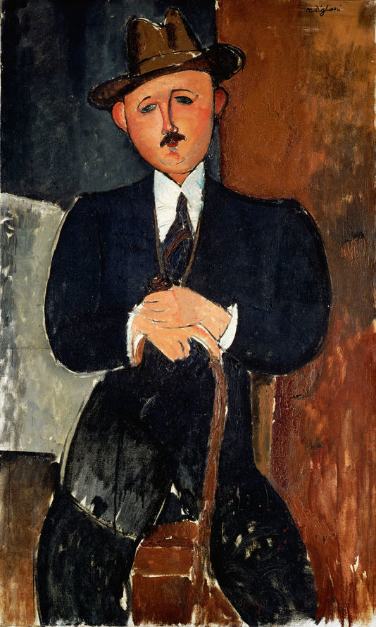 Amedeo Modigliani. «Homme assis (appuyé sur une canne) », 1918, Huile sur toile, 126 × 75 cm COLLECTION PRIVÉE / BRIDGEMAN