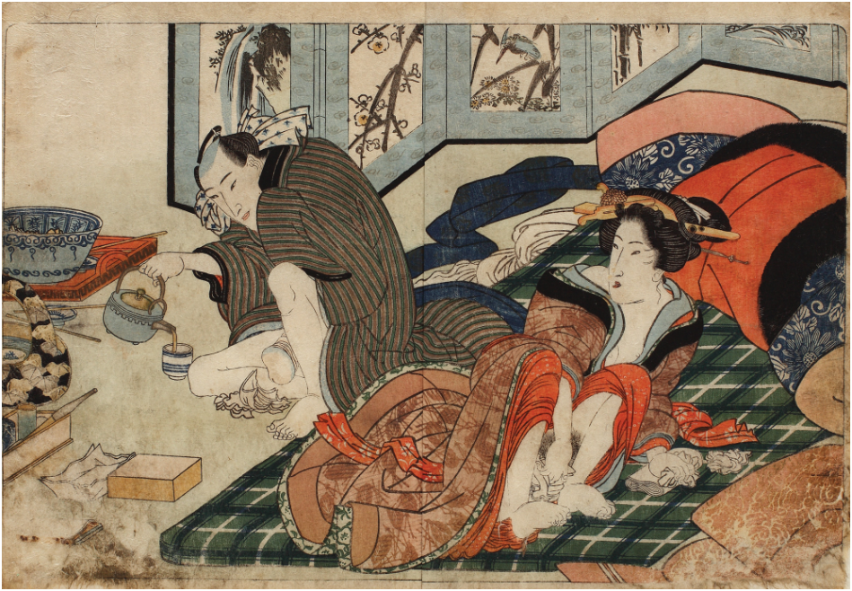 UTAGAWA KUNISADA - Shunga the moment after the act, Shiki Nu Nagame series (Spring Pictures), 25.5 x 35 cm, Nishiki-e-technique On sale at Artmark