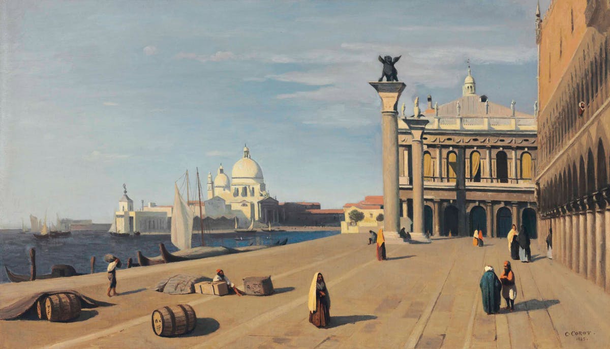 Jean-Baptiste Corot, « Venise, vue du Quai des Esclavons », 1845, image via Christie's