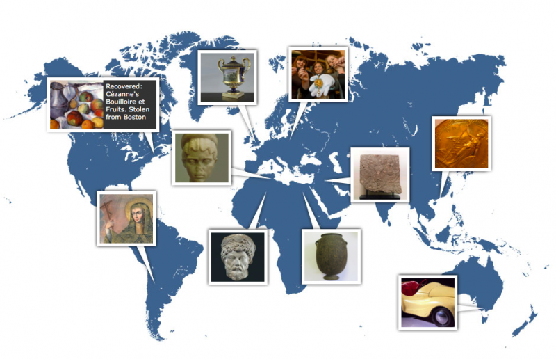 Mappa con esempi di opere restituite © The Register Art Loss
