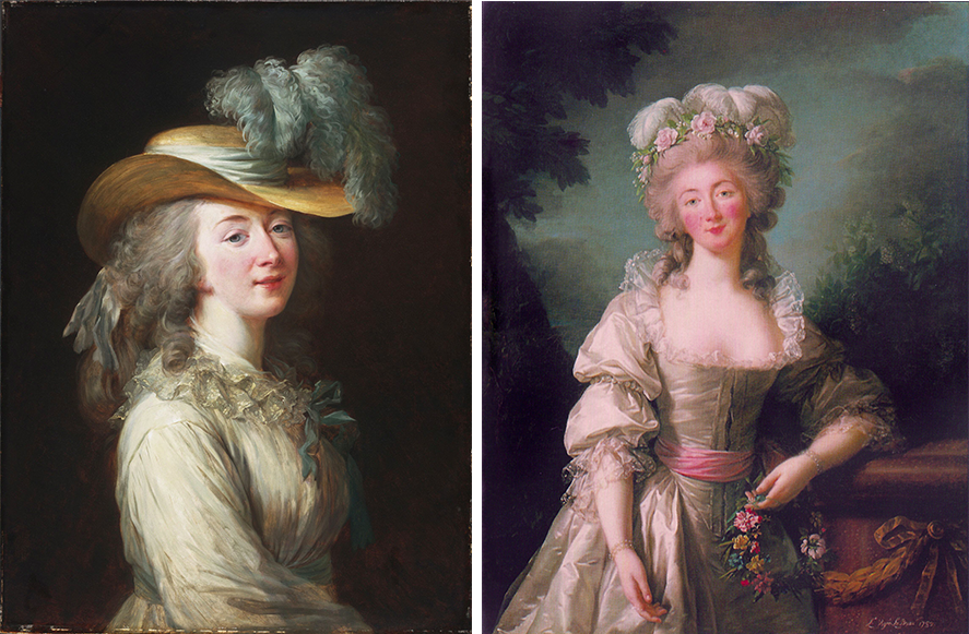 Left: Élisabeth-Louise Vigée Le Brun, Portrait of Madame du Barry, 1781, Philadelphia Museum of Art Right: Élisabeth-Louise Vigée Le Brun, Portrait of Madame du Barry, 1782, National Gallery of Art, Washington DC