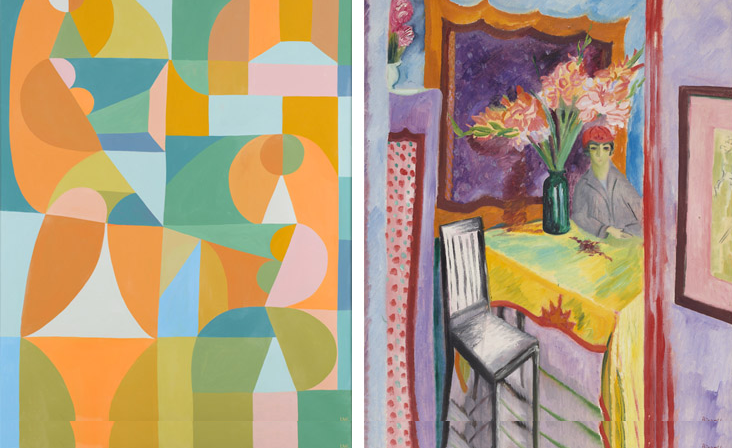 Till vänster: Liselotte Watkins, "Doppio", 2018. Höger:Sigrid Hjertén, "Den osynliga gästen", tidigt 1920-tal. Foto: CFHILL.