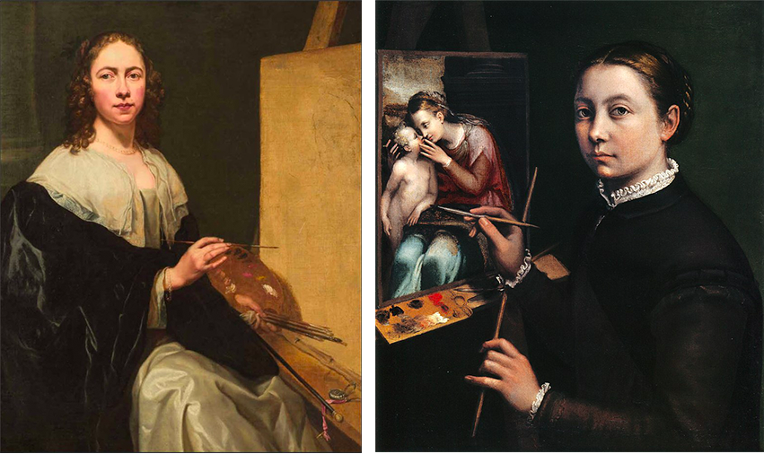 Links: Michaelina Woutiers, Selbstportrait, um 1649 Rechts: Sofonisba Anguissola, Selbstportrait, 1556