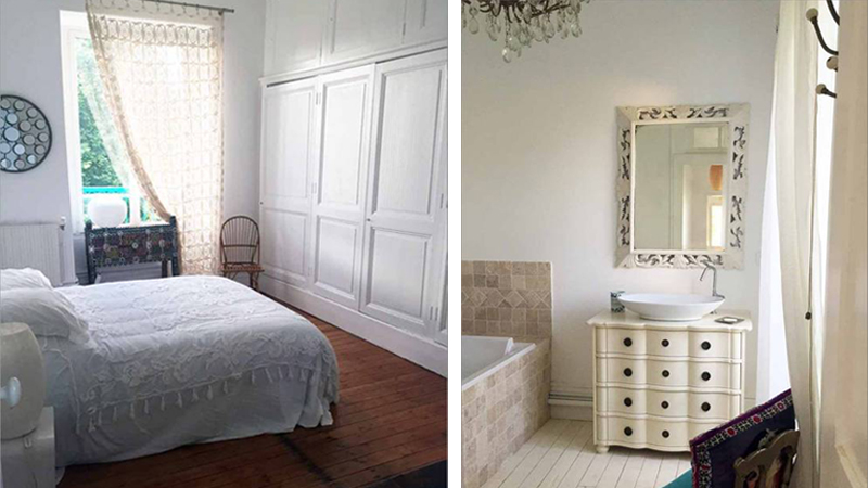 A bedroom and bathroom in the home. Images: Airbnb