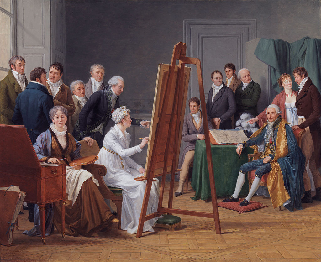 "Im Atelier von Madame Vincent in der Zeit um 1800" - Das Gemälde stammt von Marie-Gabrielle Capet, die eine Schülerin von Adélaïde Labille-Guiard, die 1800 ihre Jugendliebe, den Maler François-André Vincent geheiratet hatte.