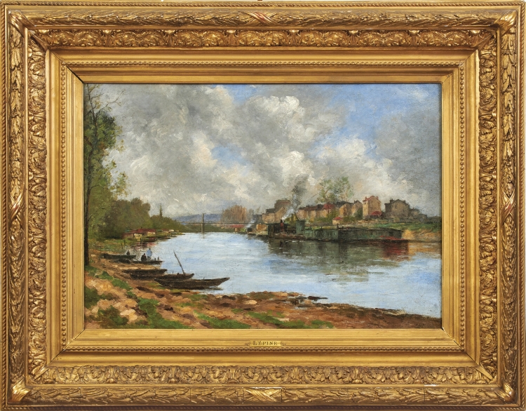 STANISLAS VICTOR EDOUARD LÉPINE (1835 Caen - 1892 Paris) - An den Ufern der Seine, Öl/Lwd., signiert